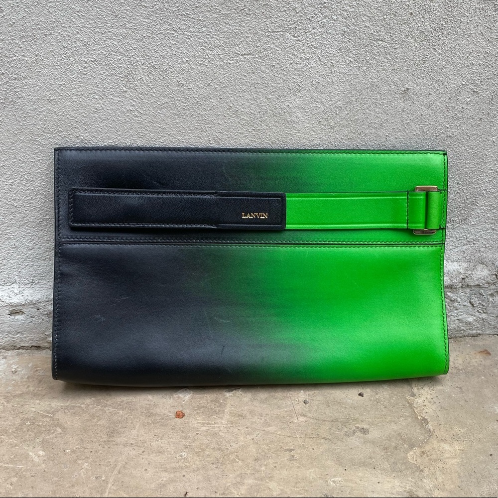 Lanvin slim clutch bag neon green black leather